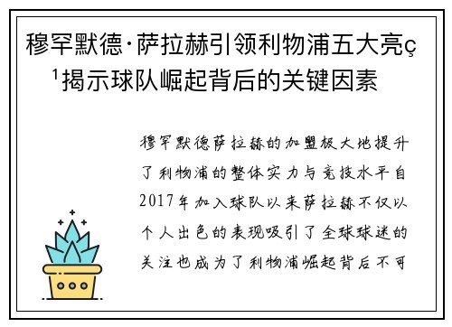 穆罕默德·萨拉赫引领利物浦五大亮点揭示球队崛起背后的关键因素 穆罕默德·萨拉赫引领利物浦五大亮点揭示球队崛起背后的关键因素